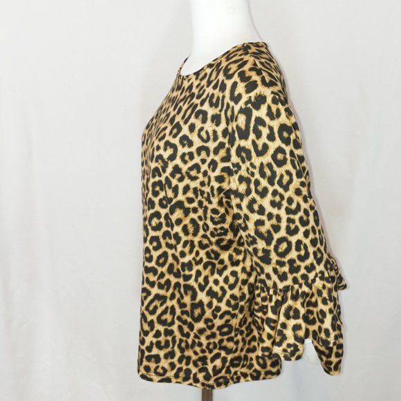 C & C California Y2K Animal Print Long Flared Ruffle Long Sleeve Top L - Picture 3 of 7
